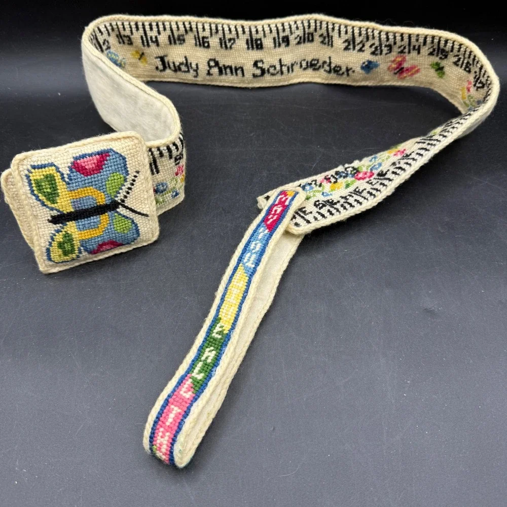Vtg Handmade Needlepoint Butterfly Ruler Belt Decoration Floral Sew Cottage - Picture 1 of 8
